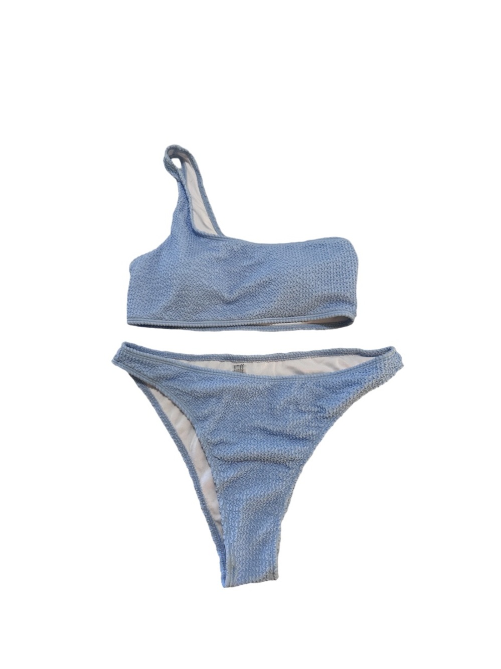Light Blue Textured One-Shoulder Bikini Set